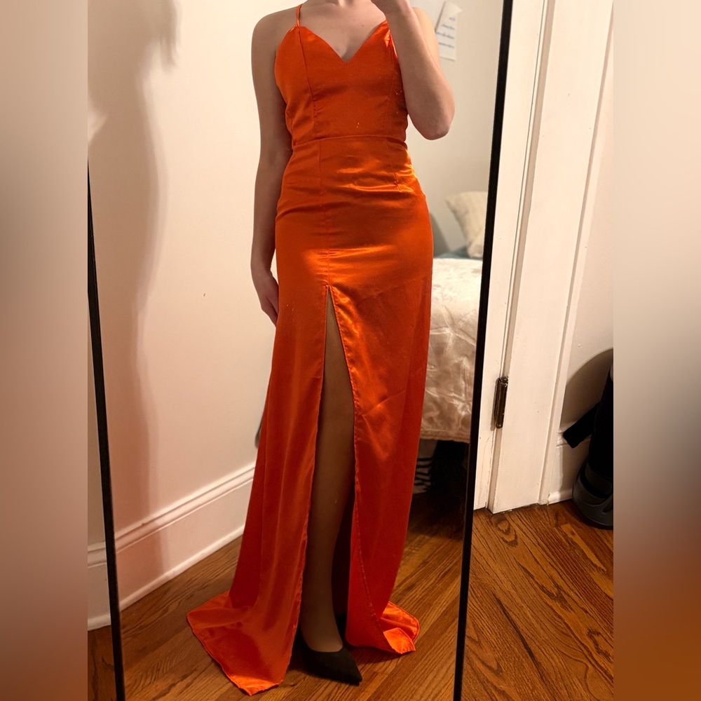 Elegant Orange Maxi Dress with Slit